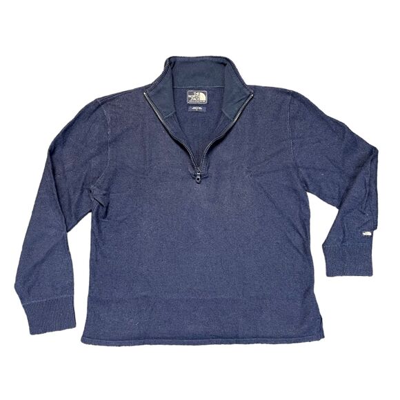The North Face Mens Sweater Wool Blend Quarter Zip Pullover Navy Blue Large - Picture 1 of 11